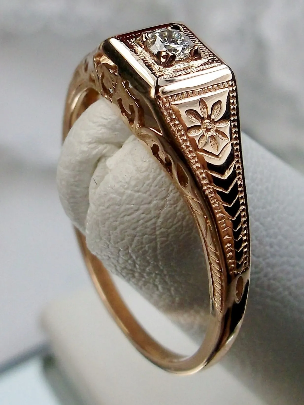 Natural Topaz Ring, Rose Gold plated, Art Deco Wedding Ring  #D155
