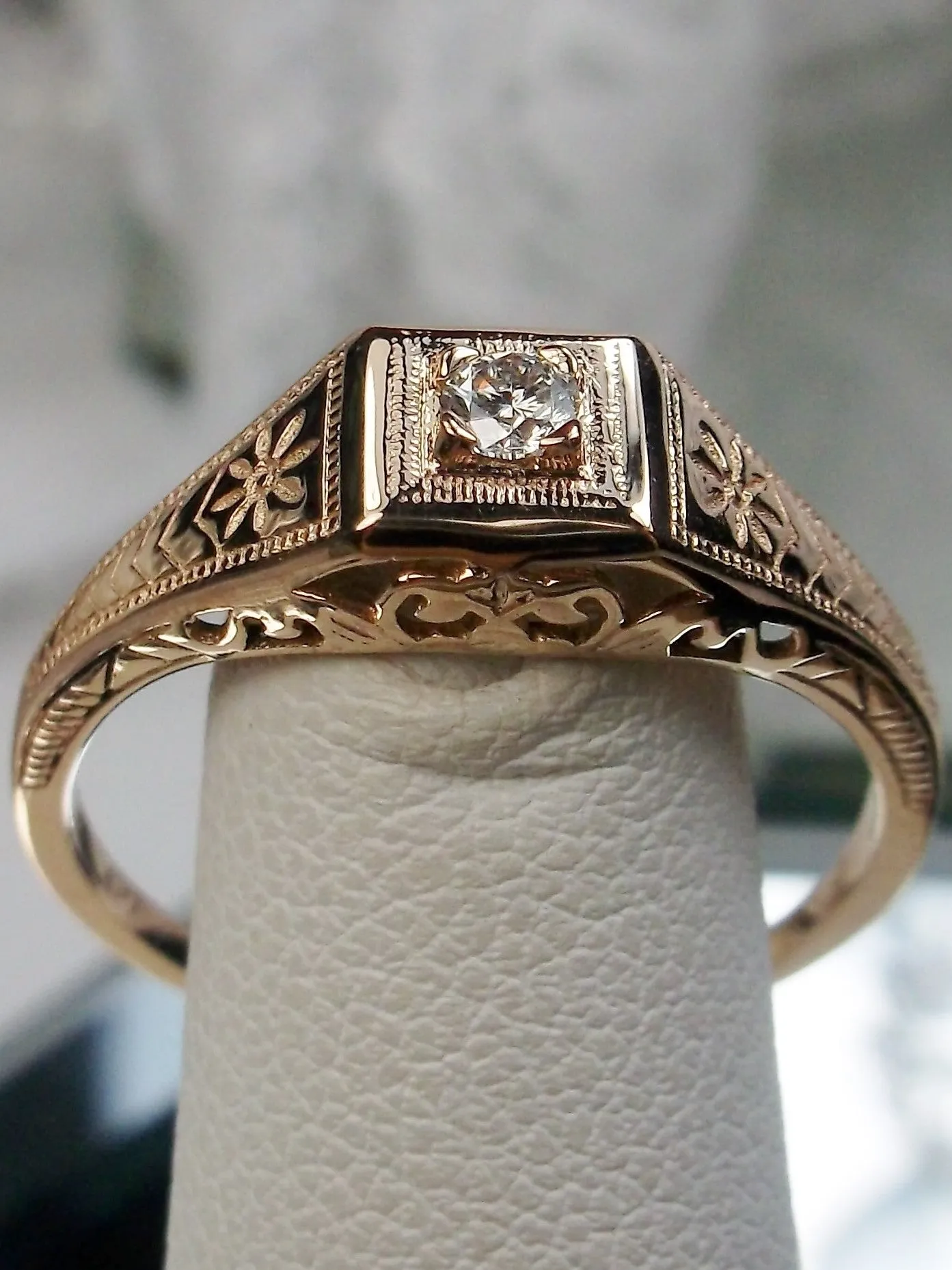 Natural Topaz Ring, Rose Gold plated, Art Deco Wedding Ring  #D155