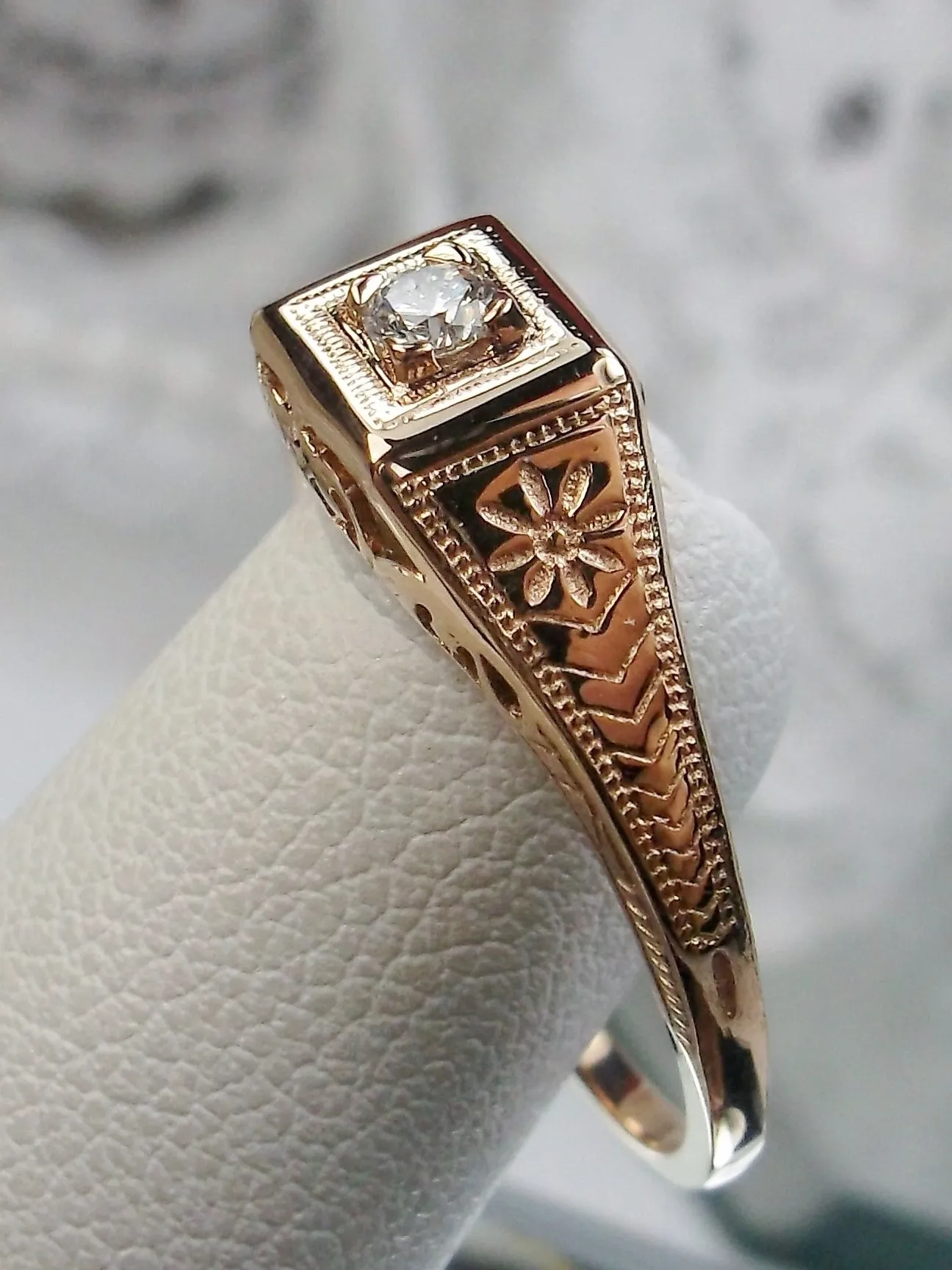 Natural Topaz Ring, Rose Gold plated, Art Deco Wedding Ring  #D155