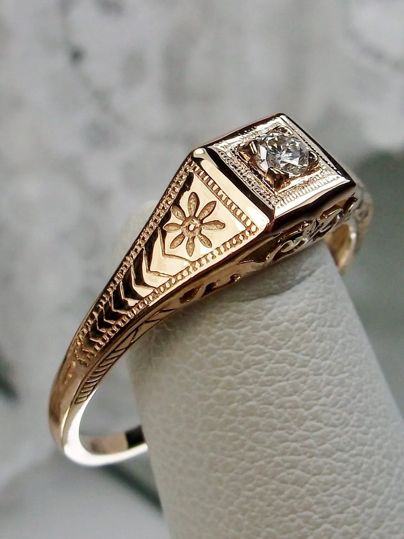 Natural Topaz Ring, Rose Gold plated, Art Deco Wedding Ring  #D155