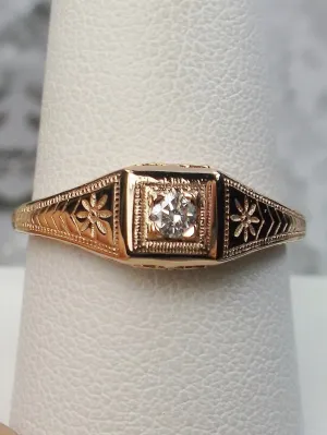 Natural Topaz Ring, Rose Gold plated, Art Deco Wedding Ring  #D155