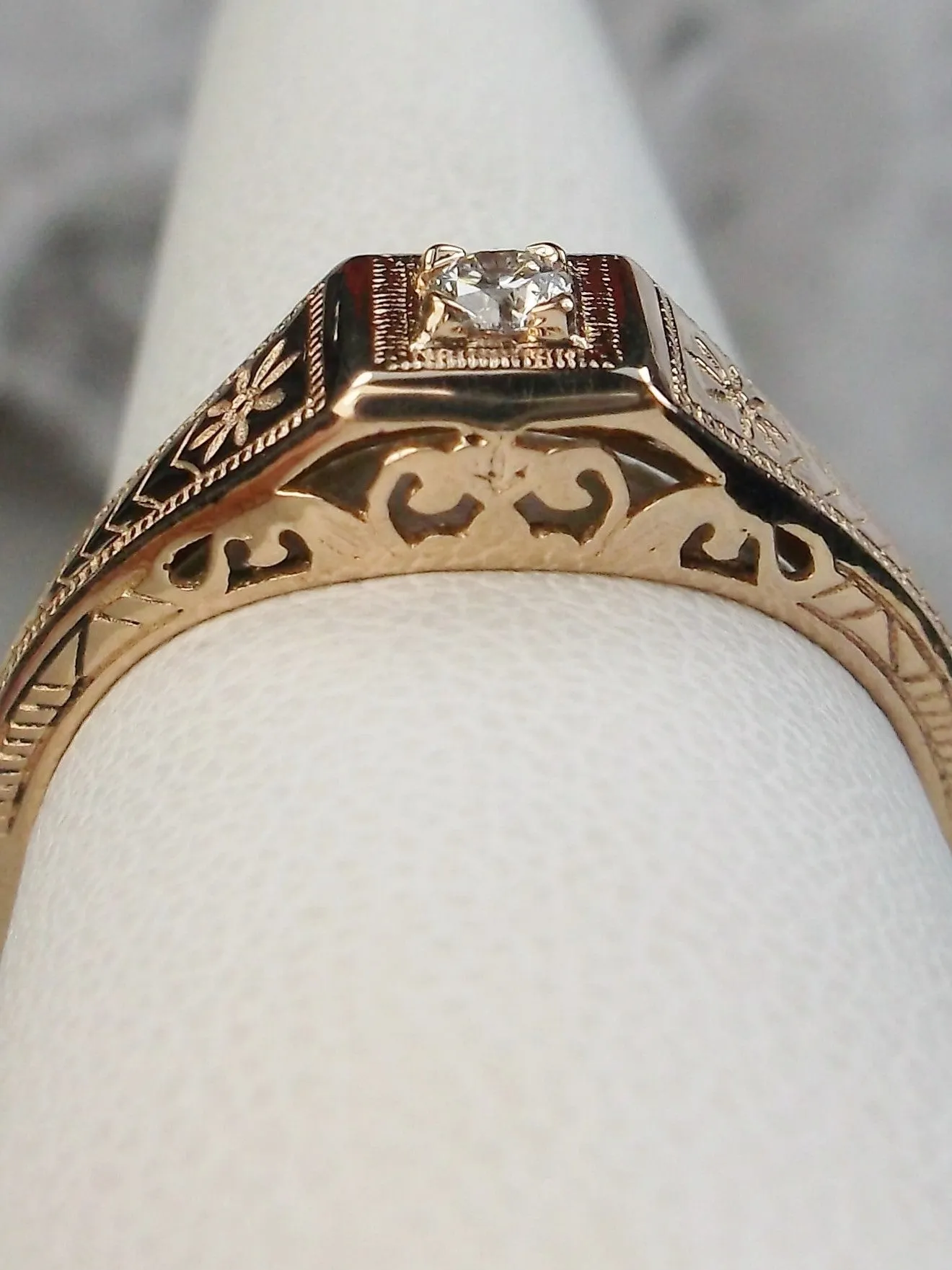 Natural Topaz Ring, Rose Gold plated, Art Deco Wedding Ring  #D155
