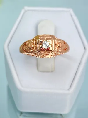 Natural White Topaz Ring, Rose Gold Art Deco Garden Wedding Ring #D157