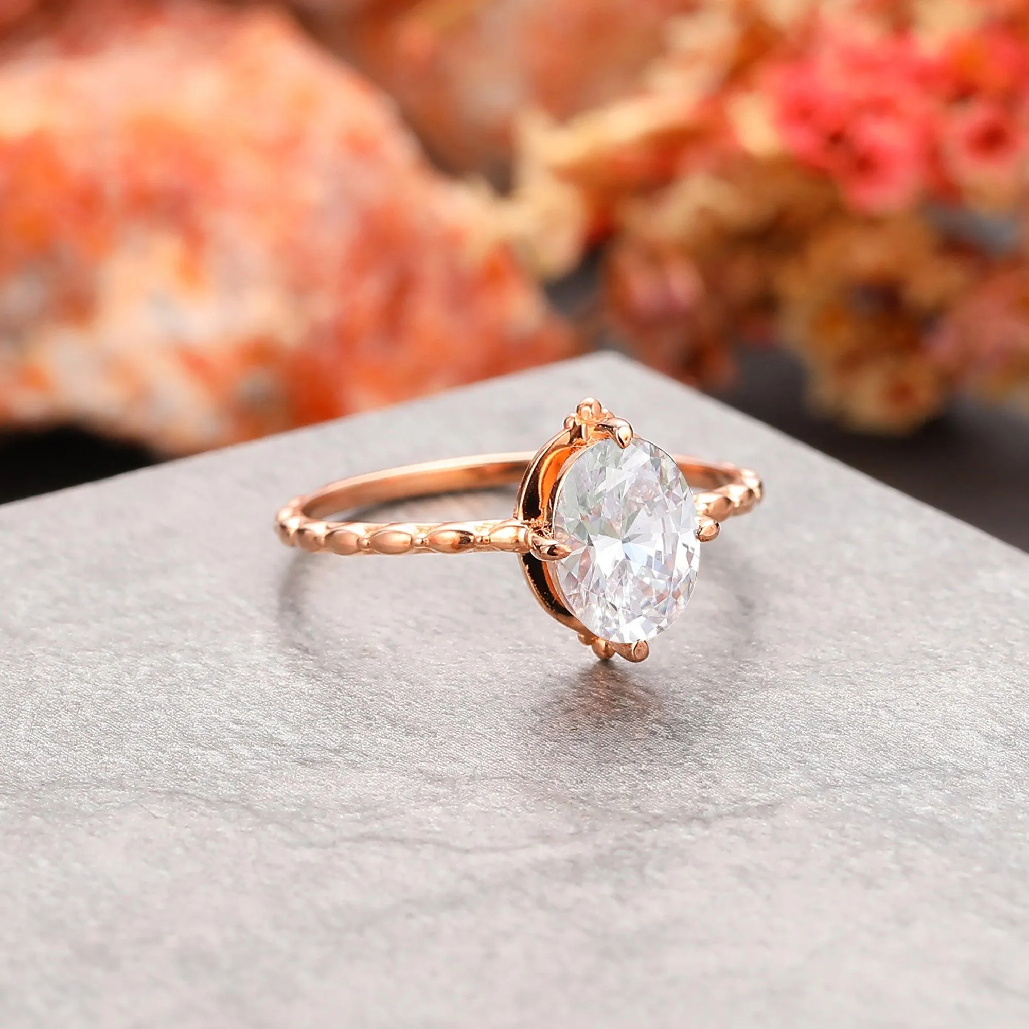 Nature Inspired 1.5 Carat Oval Cut Solitaire Moissanite Engagement Ring For Her
