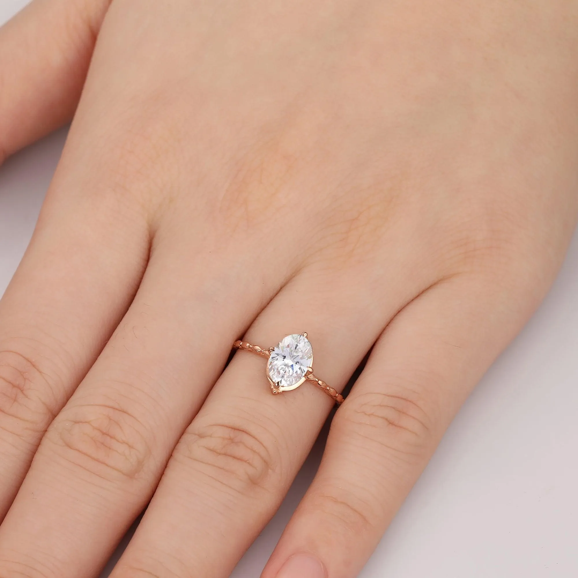 Nature Inspired 1.5 Carat Oval Cut Solitaire Moissanite Engagement Ring For Her
