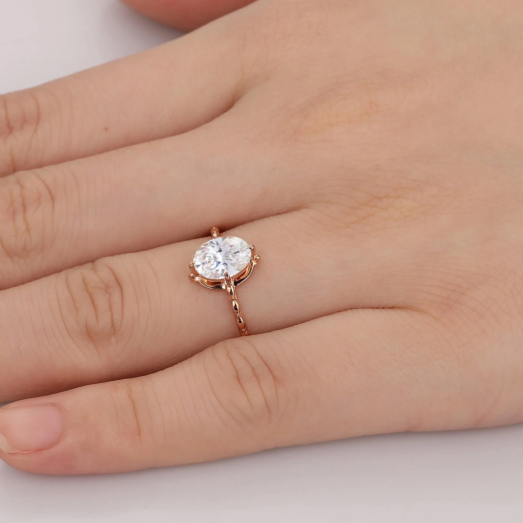 Nature Inspired 1.5 Carat Oval Cut Solitaire Moissanite Engagement Ring For Her