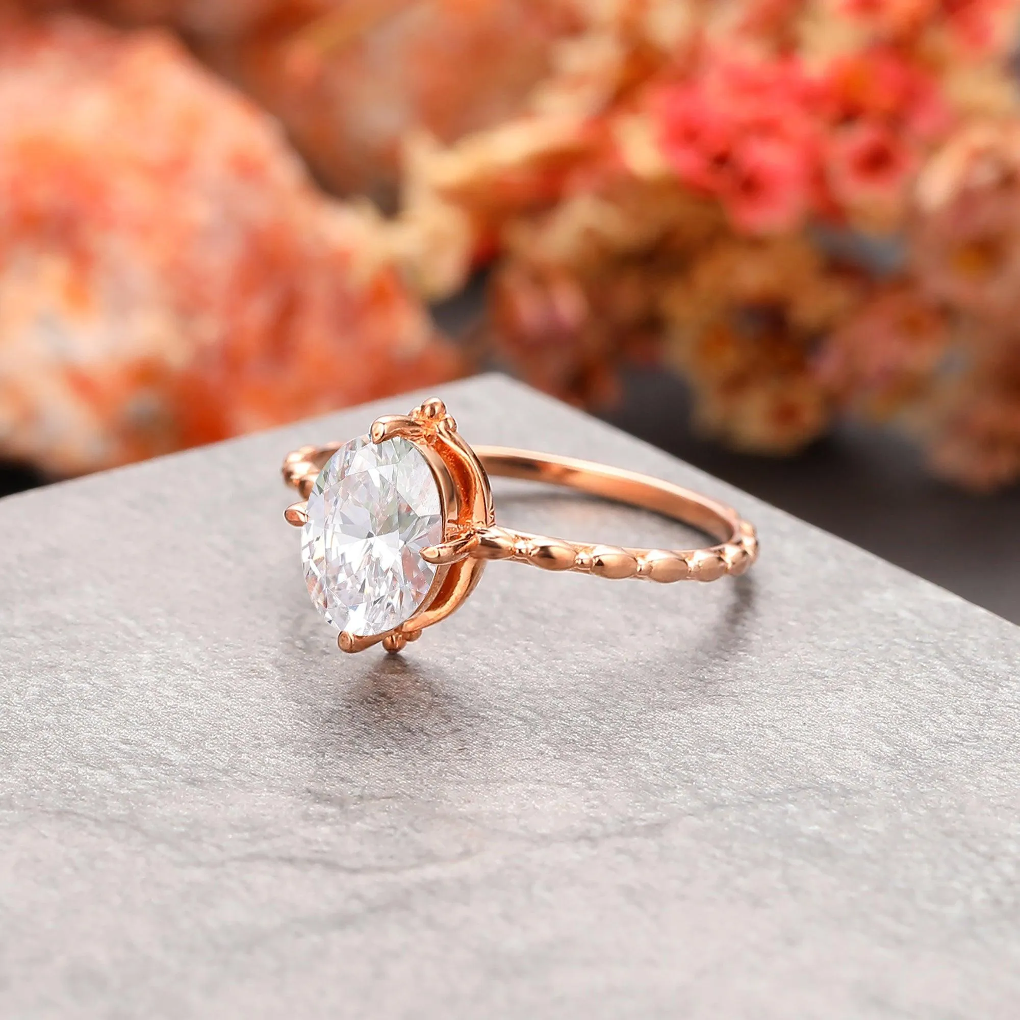 Nature Inspired 1.5 Carat Oval Cut Solitaire Moissanite Engagement Ring For Her
