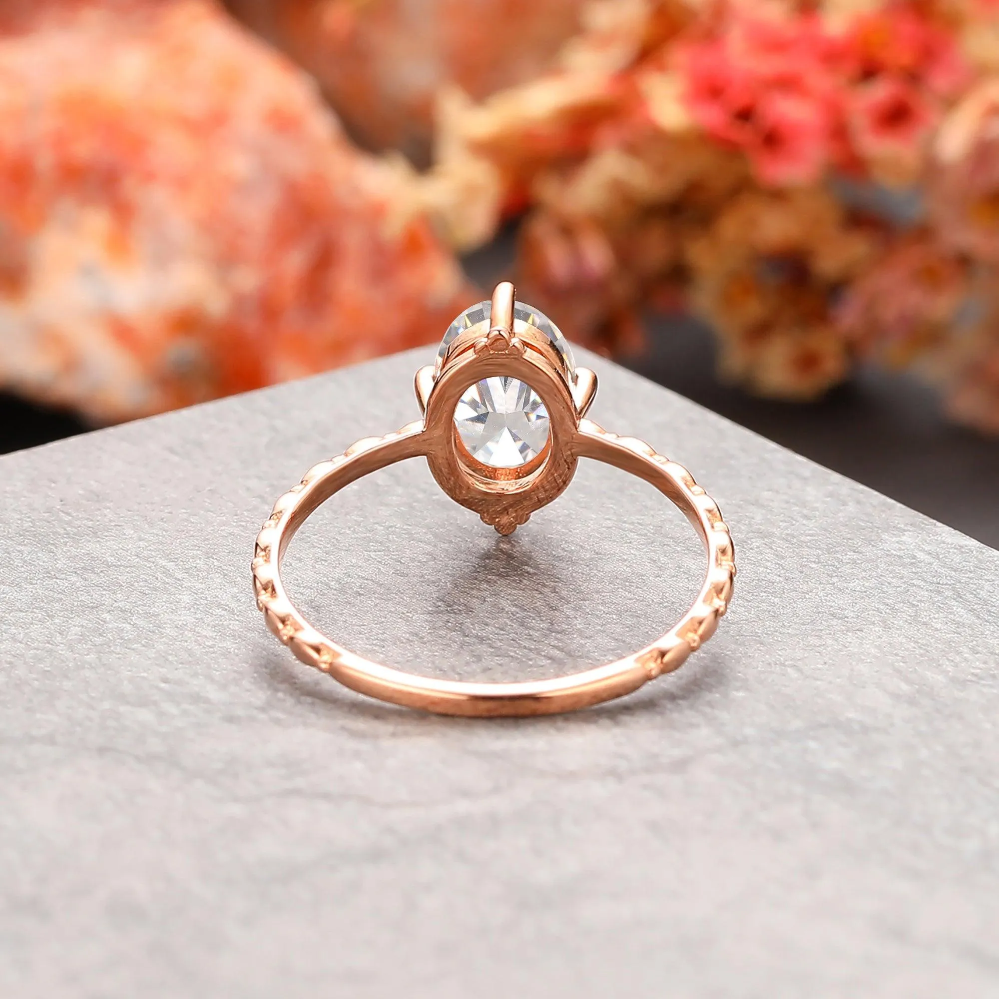 Nature Inspired 1.5 Carat Oval Cut Solitaire Moissanite Engagement Ring For Her