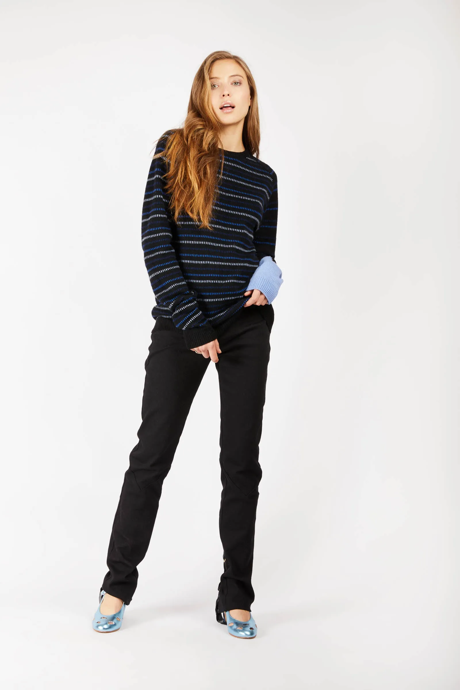 Navy Blue Striped Cashmere Jumper