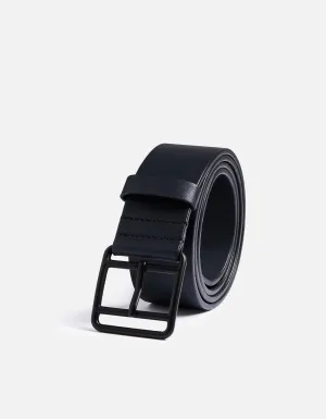 Navy Leather Belt, Noir Buckle