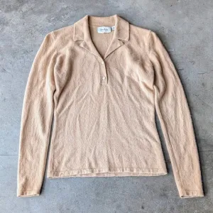 Neiman Marcus Tan Polo Henley Cashmere Collared Sweater small