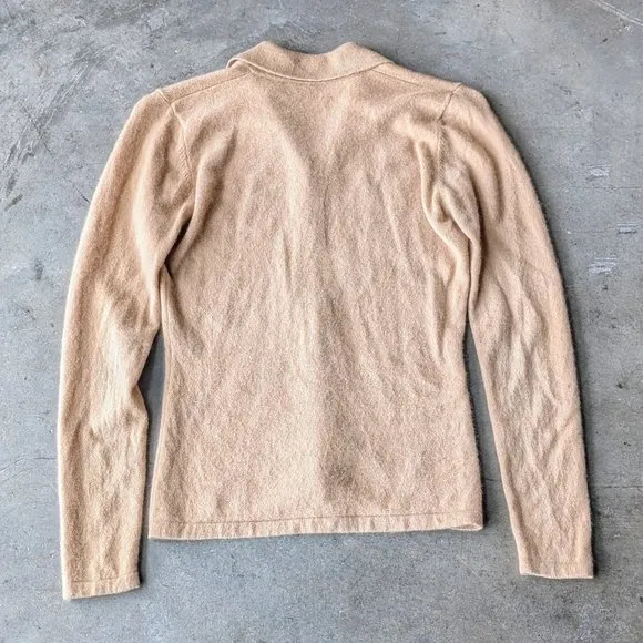 Neiman Marcus Tan Polo Henley Cashmere Collared Sweater small