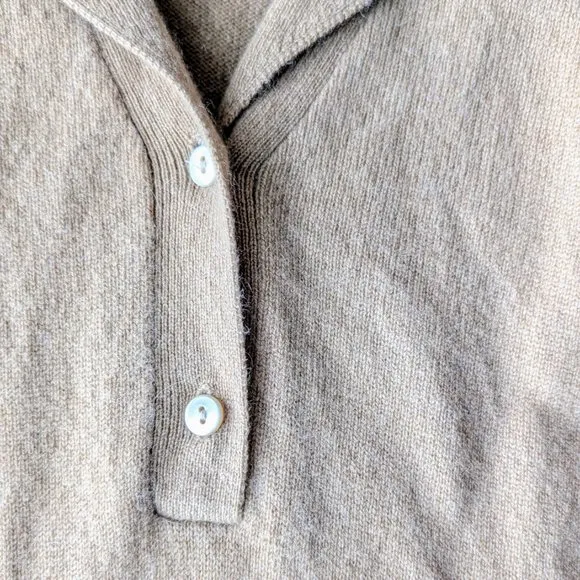 Neiman Marcus Tan Polo Henley Cashmere Collared Sweater small