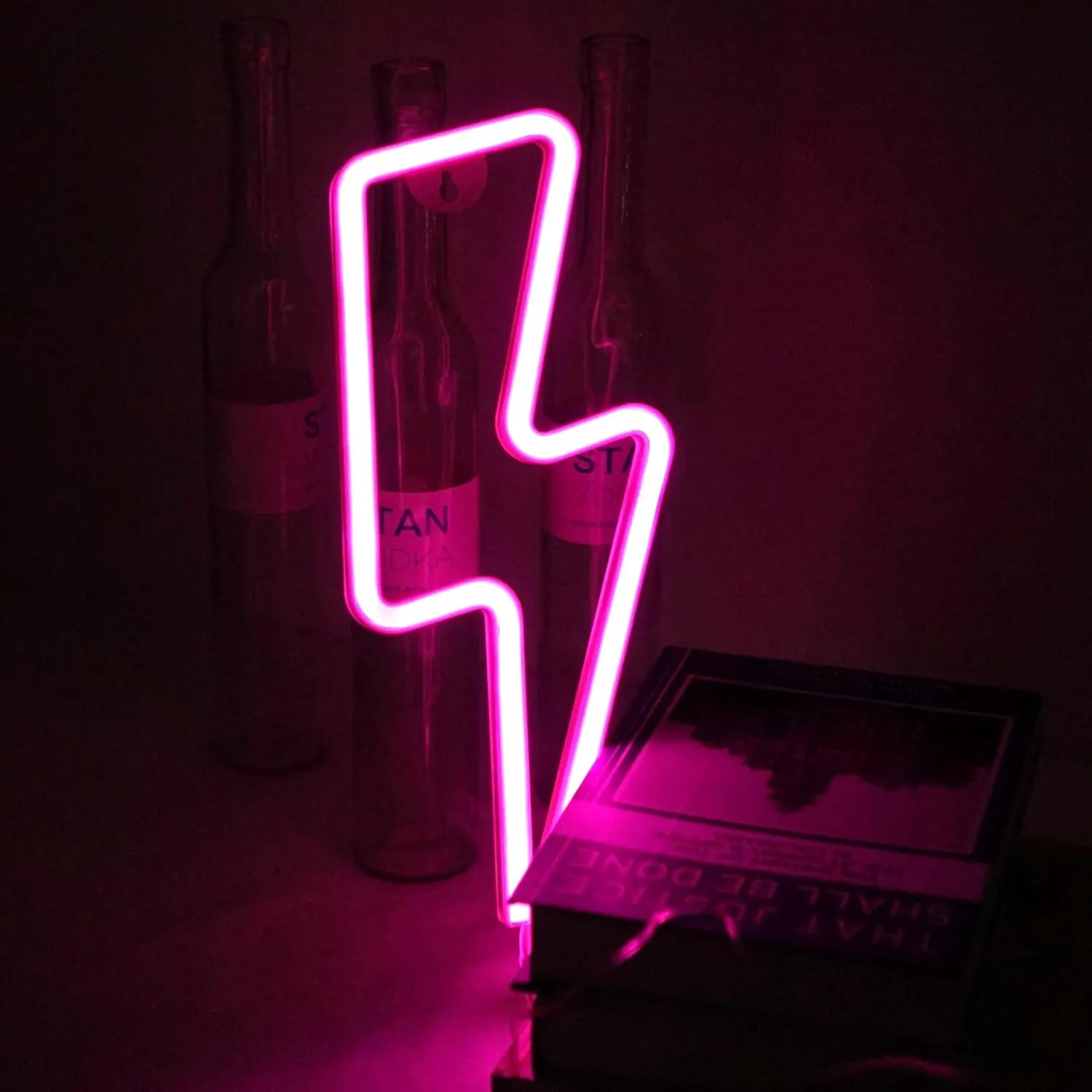 Neon Lightning Sign: Versatile LED Night Light for Kids Room, Pink Bedroom Wall Decor, Powered by Battery or USB, Ideal for Festivals and Party Decorations