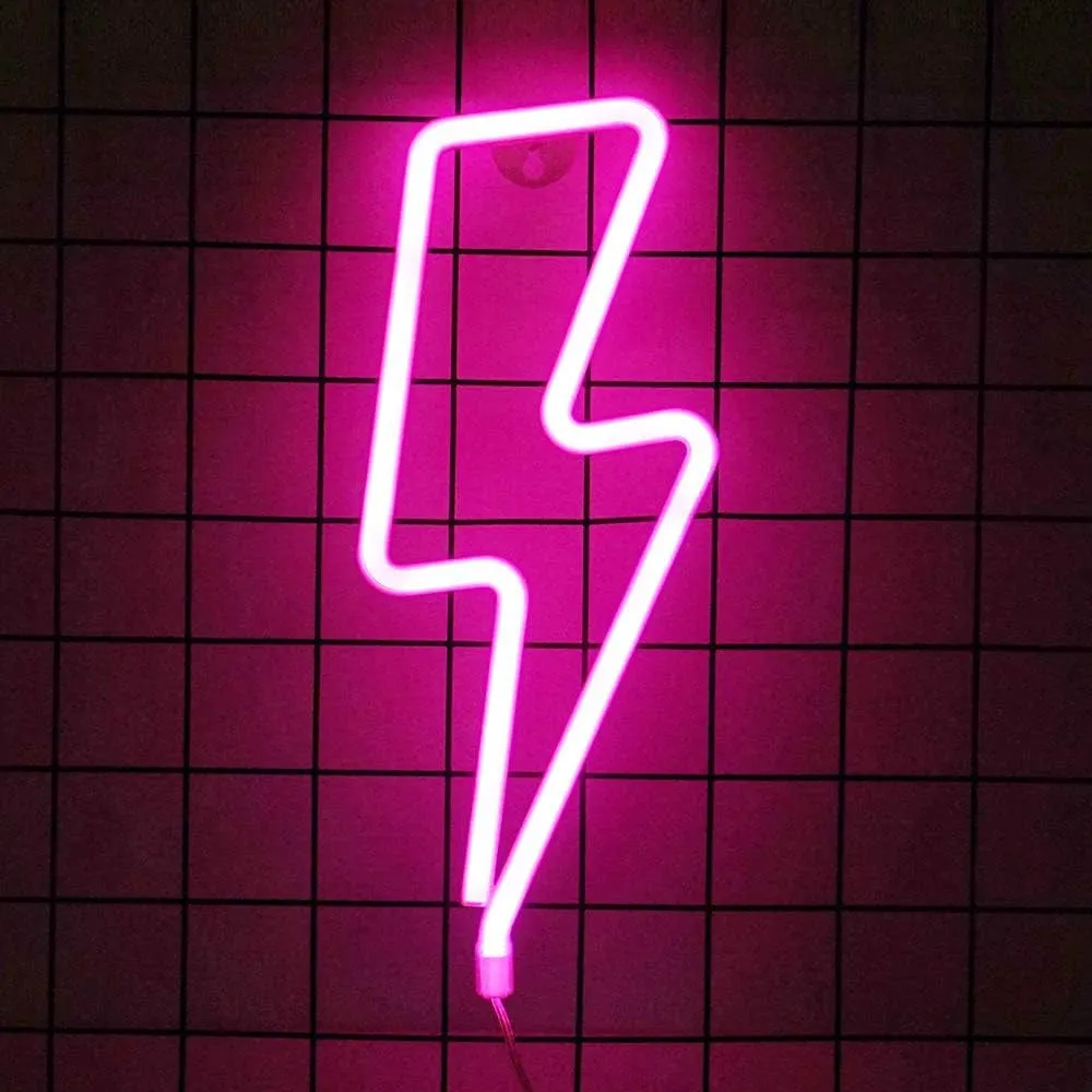 Neon Lightning Sign: Versatile LED Night Light for Kids Room, Pink Bedroom Wall Decor, Powered by Battery or USB, Ideal for Festivals and Party Decorations