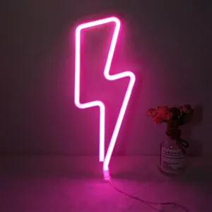 Neon Lightning Sign: Versatile LED Night Light for Kids Room, Pink Bedroom Wall Decor, Powered by Battery or USB, Ideal for Festivals and Party Decorations