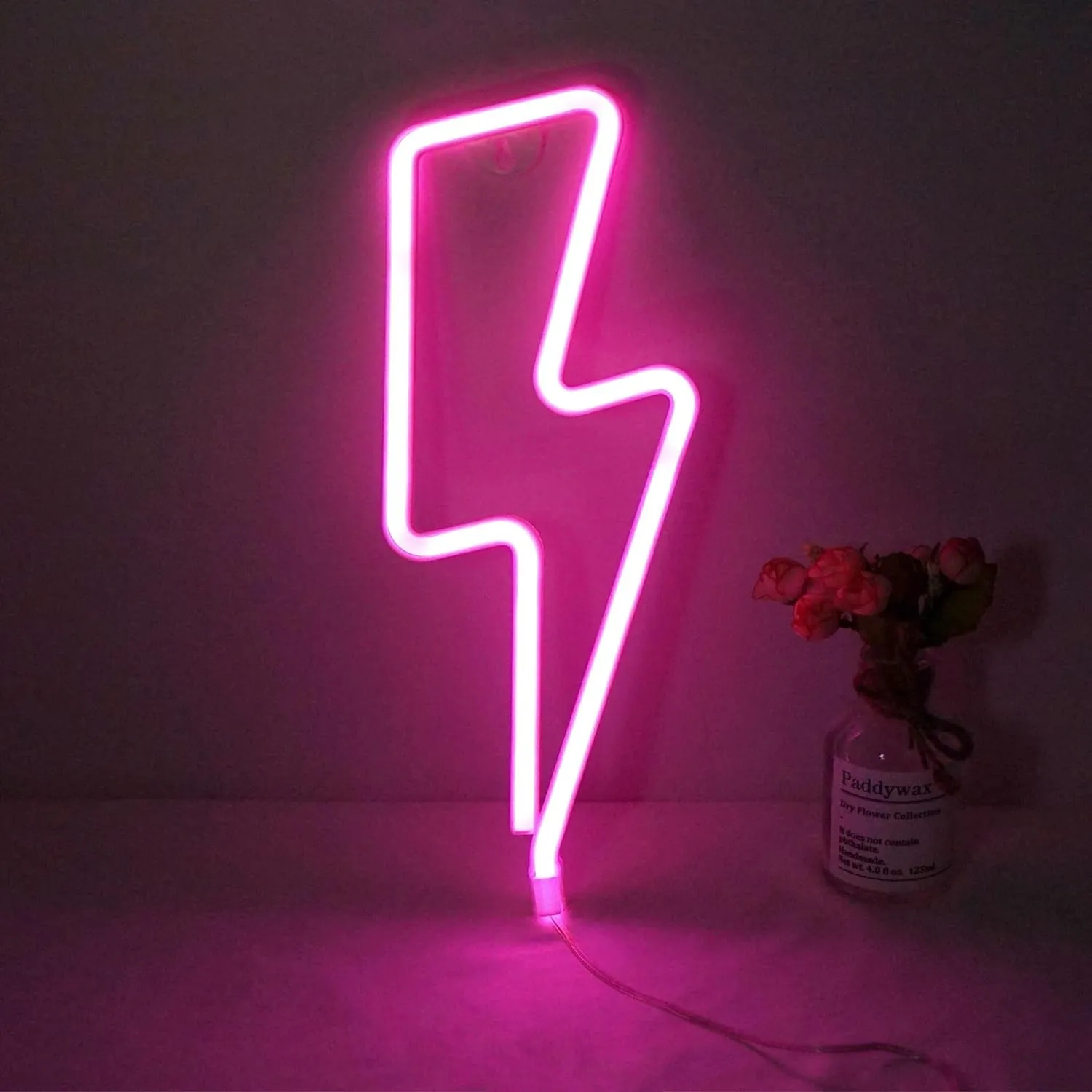 Neon Lightning Sign: Versatile LED Night Light for Kids Room, Pink Bedroom Wall Decor, Powered by Battery or USB, Ideal for Festivals and Party Decorations
