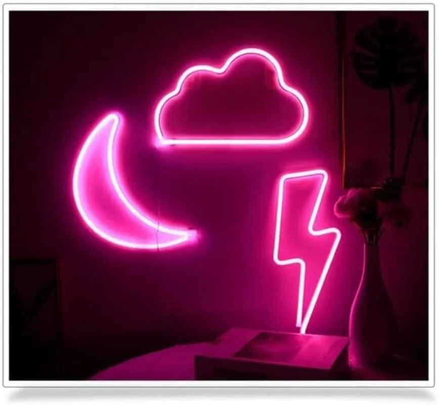 Neon Lightning Sign: Versatile LED Night Light for Kids Room, Pink Bedroom Wall Decor, Powered by Battery or USB, Ideal for Festivals and Party Decorations