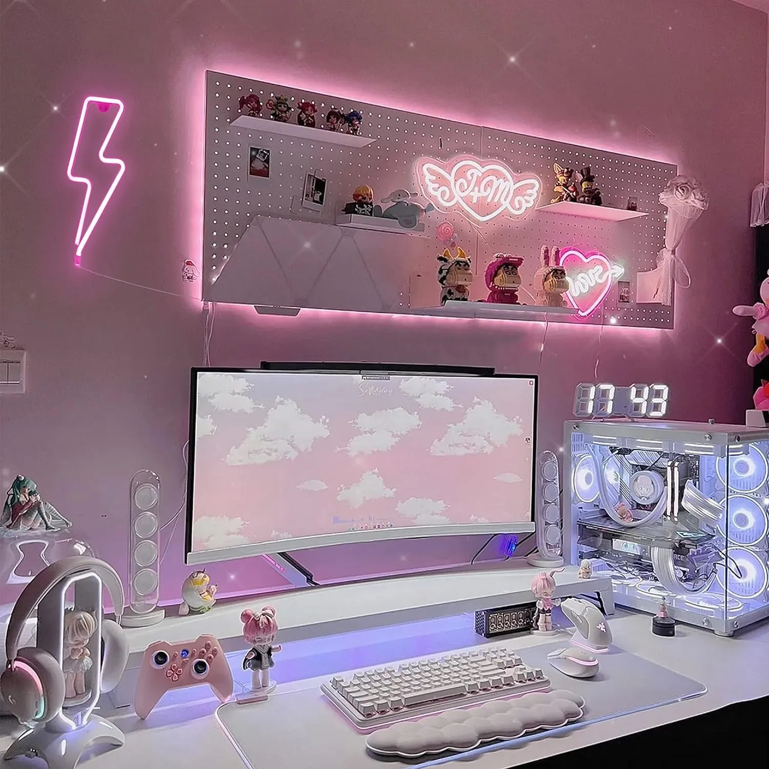 Neon Lightning Sign: Versatile LED Night Light for Kids Room, Pink Bedroom Wall Decor, Powered by Battery or USB, Ideal for Festivals and Party Decorations