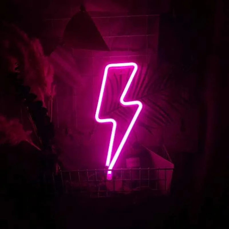 Neon Lightning Sign: Versatile LED Night Light for Kids Room, Pink Bedroom Wall Decor, Powered by Battery or USB, Ideal for Festivals and Party Decorations