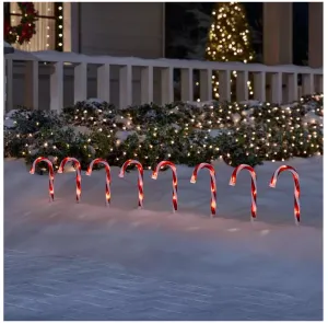 New Home Accents Holiday 10 in. Lighted Candy Cane Pathway Stakes (Set of 8)