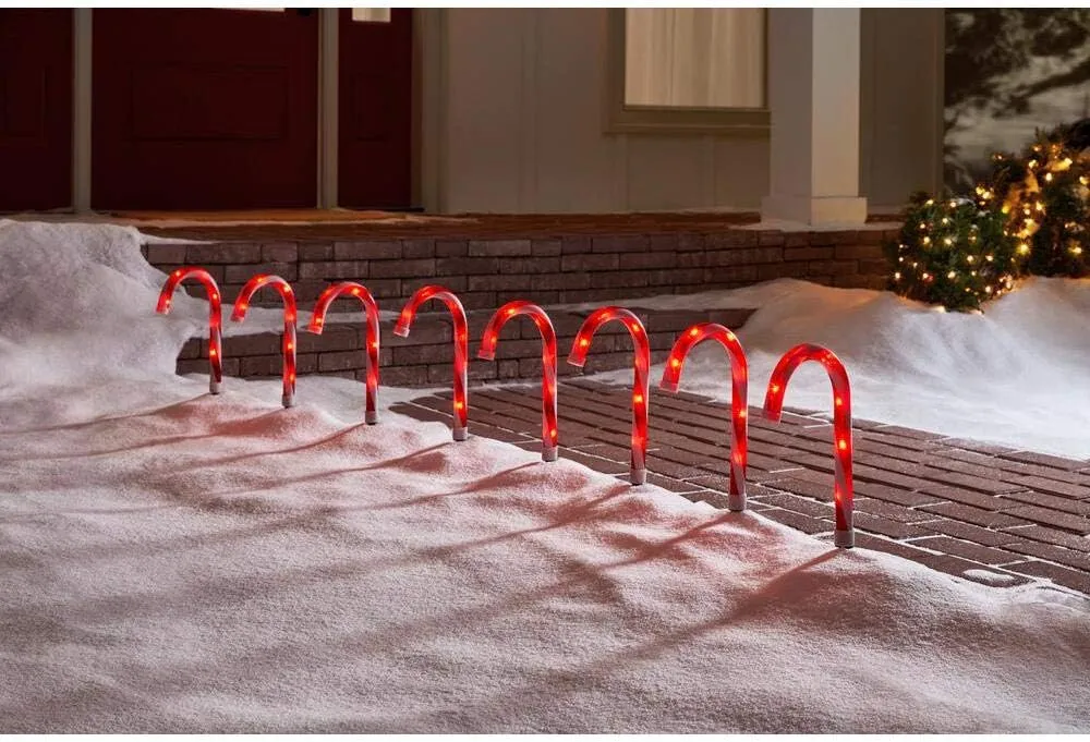 New Home Accents Holiday 10 in. Lighted Candy Cane Pathway Stakes (Set of 8)
