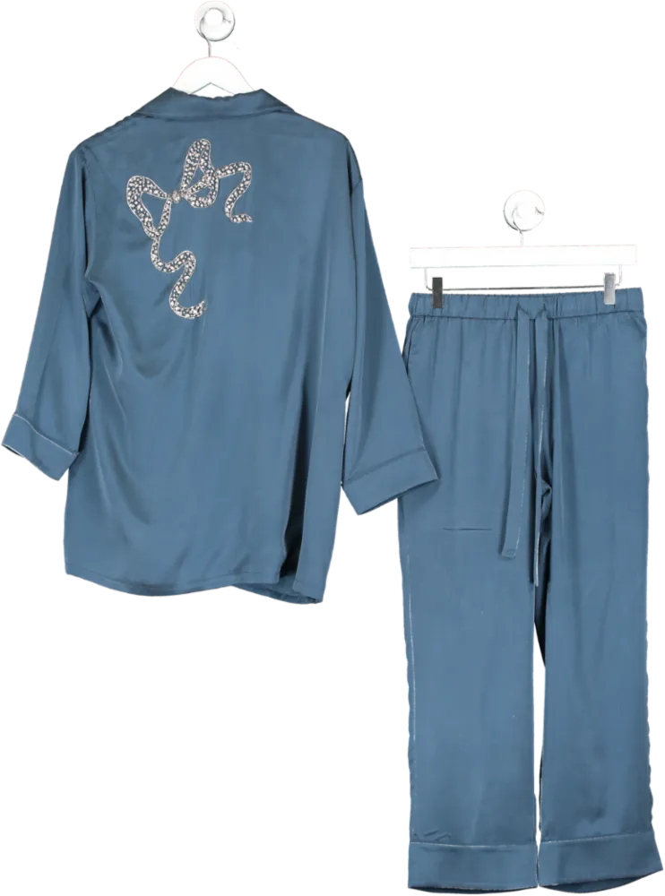 Olivia von Halle Blue Crystal Embellished Fifi Pyjamas In Sandwashed Silk UK S