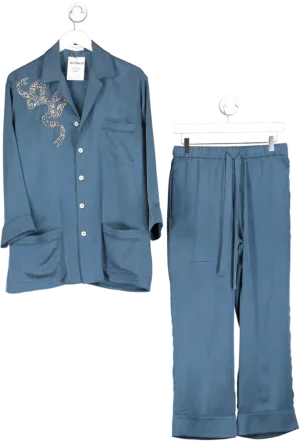 Olivia von Halle Blue Crystal Embellished Fifi Pyjamas In Sandwashed Silk UK S