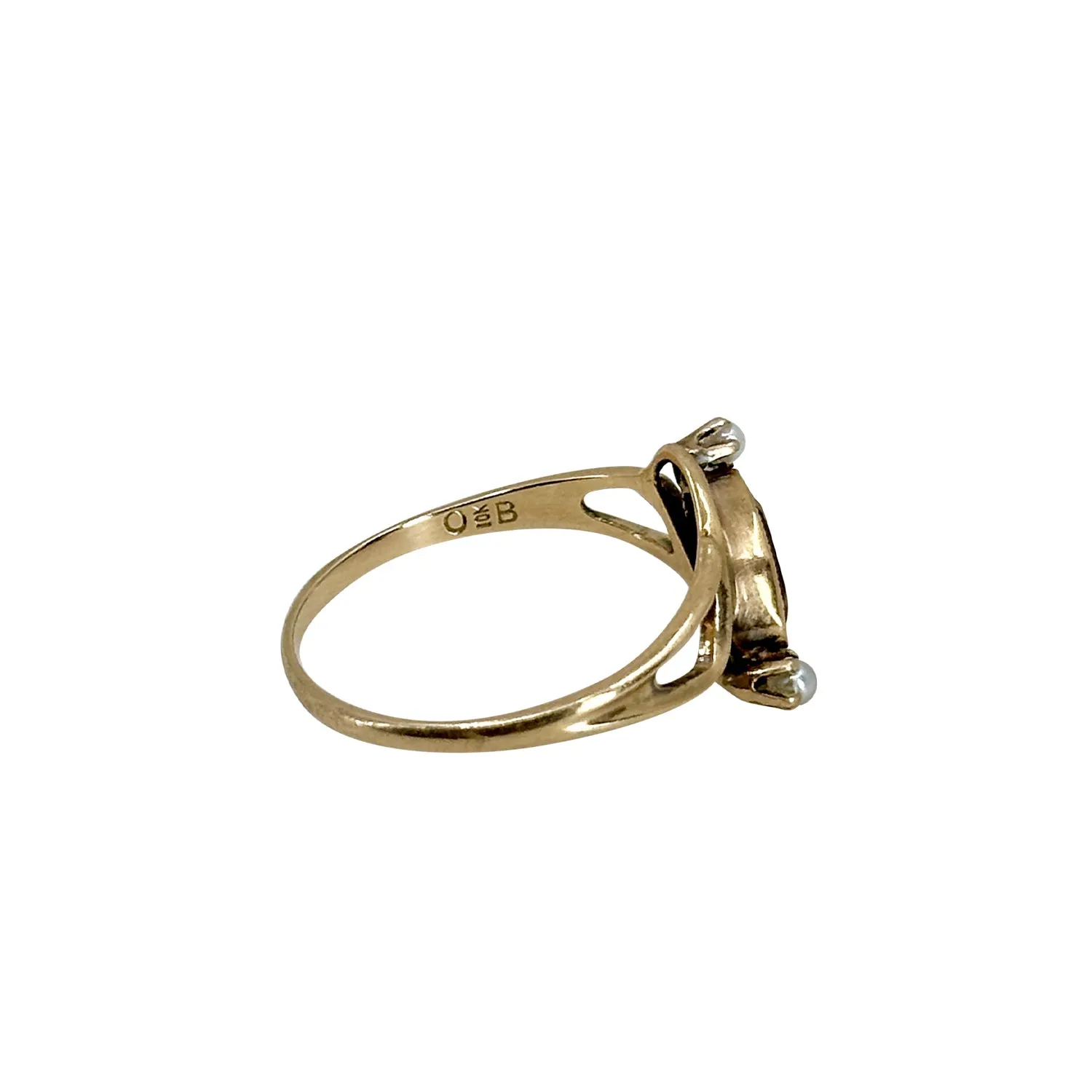 Ostby Barton Art Deco Japanese Saltwater Akoya Cultured Pearl Synthetic Ruby Ring- 10K Rose Gold Size 7.75