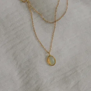 Oval Opal Pendant Necklace - Solid 14kt