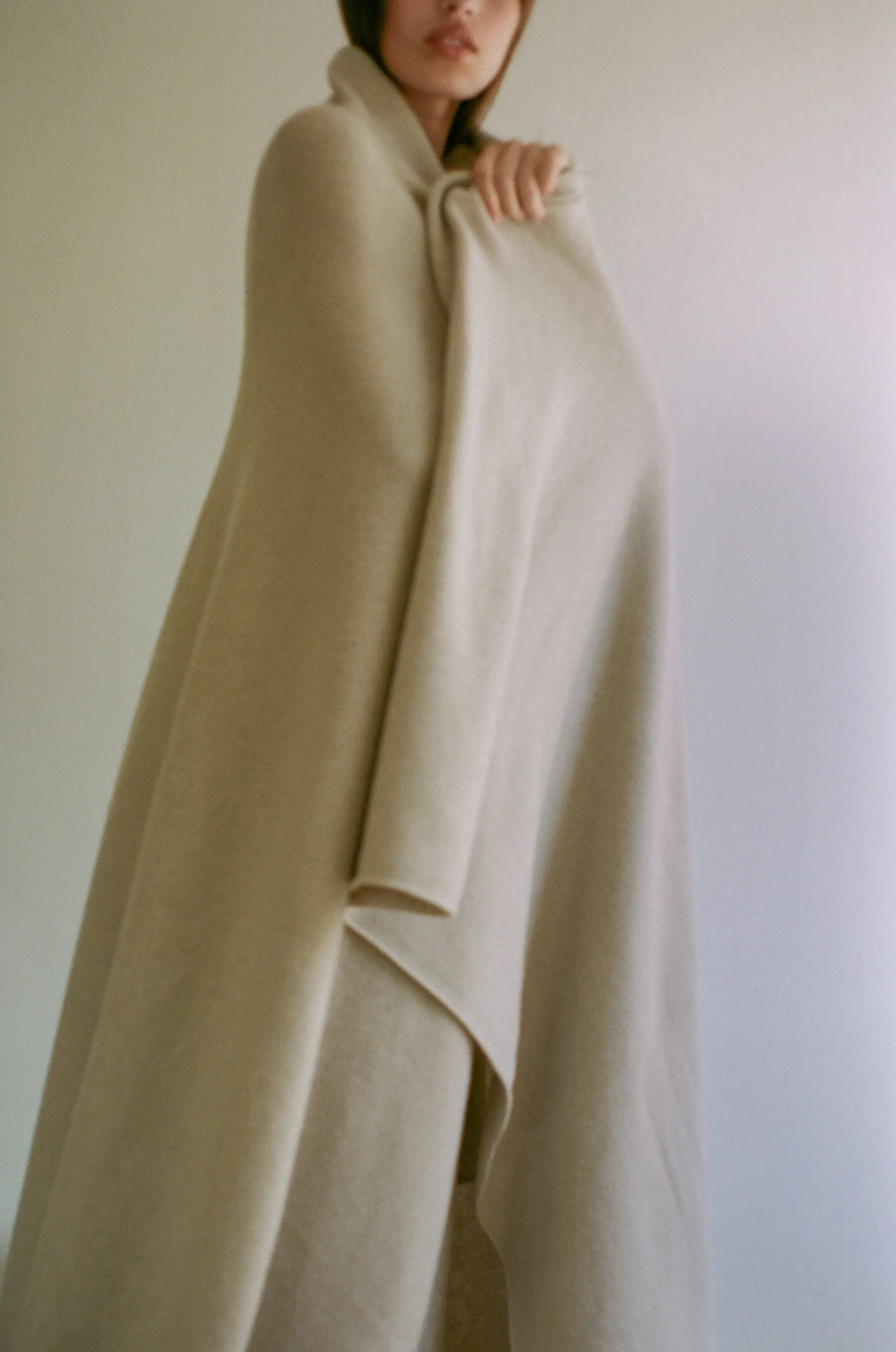 Oversized Italian Cashmere Jersey Knit Blanket - Sand
