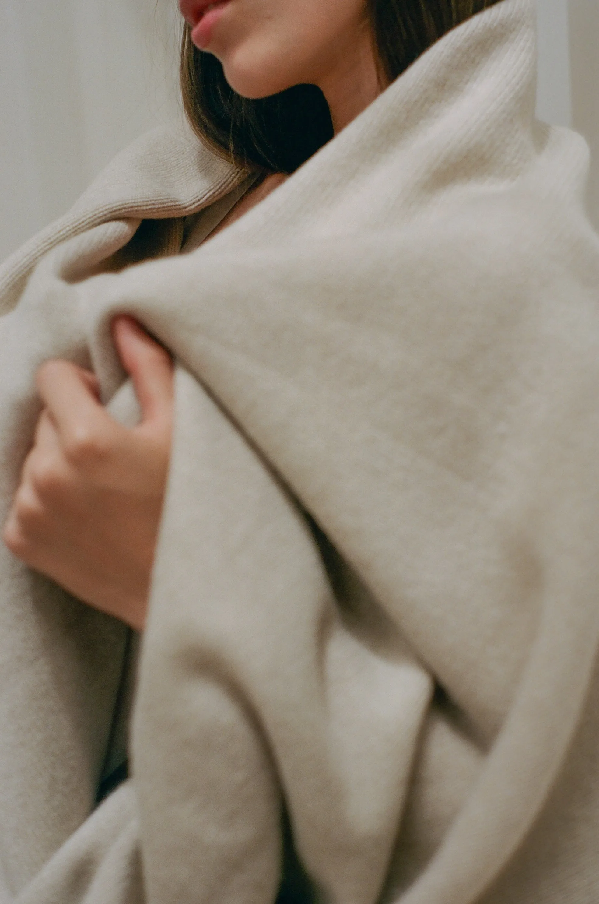 Oversized Italian Cashmere Jersey Knit Blanket - Sand