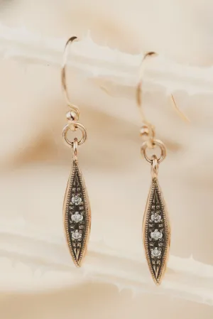 Oxidized Solid Gold Modern Triple Diamond Peak Drop Earrings