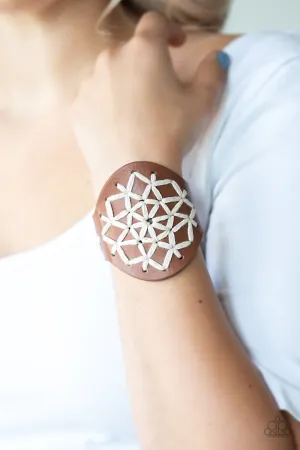 Paparazzi A Cross-Stitch In Time - Brown Leather Wrap Bracelet
