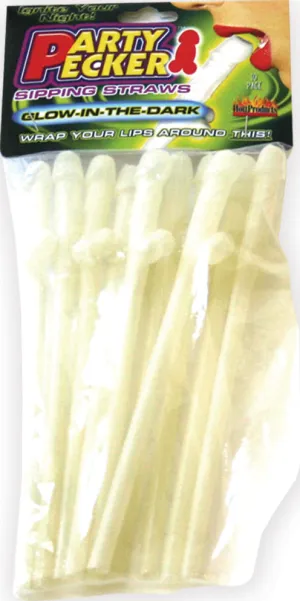Party Pecker Sipping Straws - 10 Piece Bag (Glow in the Dark): Make Your Night Lit