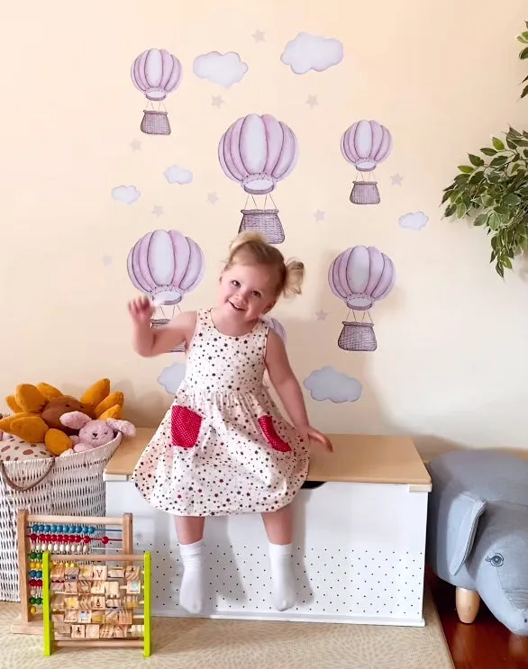 Pastel Hot Air Balloons Australian Design Hand Painted Peel & Stick, Removable Wall Decal. Nursery, Kids Playroom, Kids Teens Bedroom