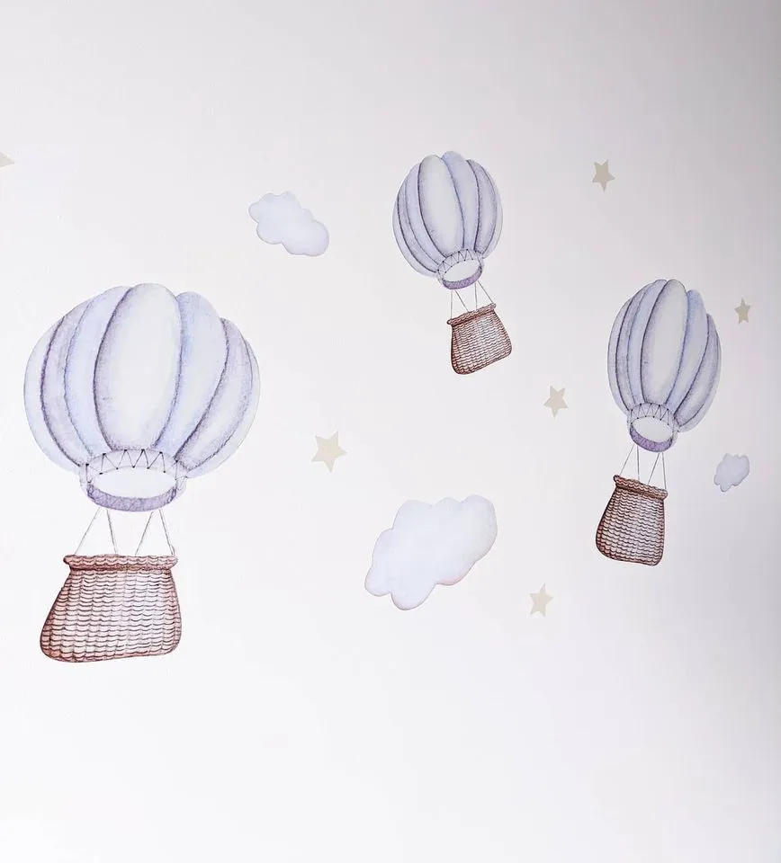 Pastel Hot Air Balloons Australian Design Hand Painted Peel & Stick, Removable Wall Decal. Nursery, Kids Playroom, Kids Teens Bedroom