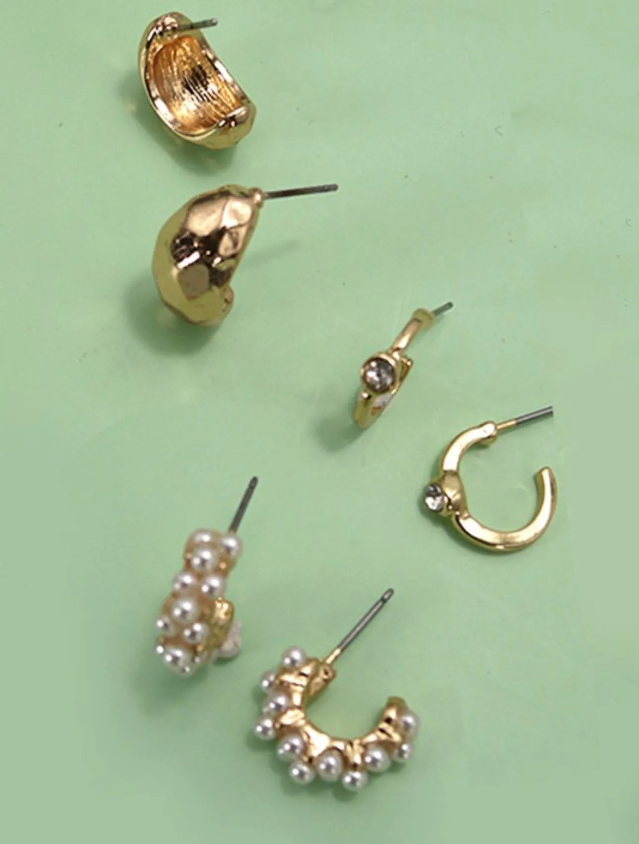 Pearl Diamond Cut Huggie Hoop Trio