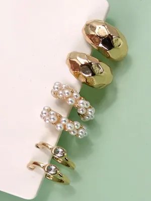 Pearl Diamond Cut Huggie Hoop Trio