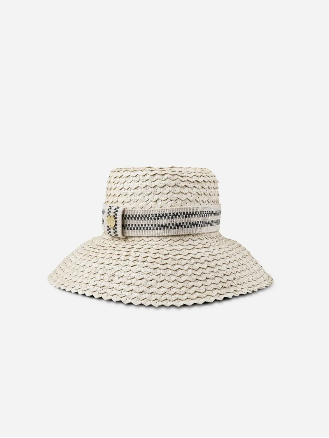 Penida Natural Lontar Palm Sun Hat | Black & Cream Stripe