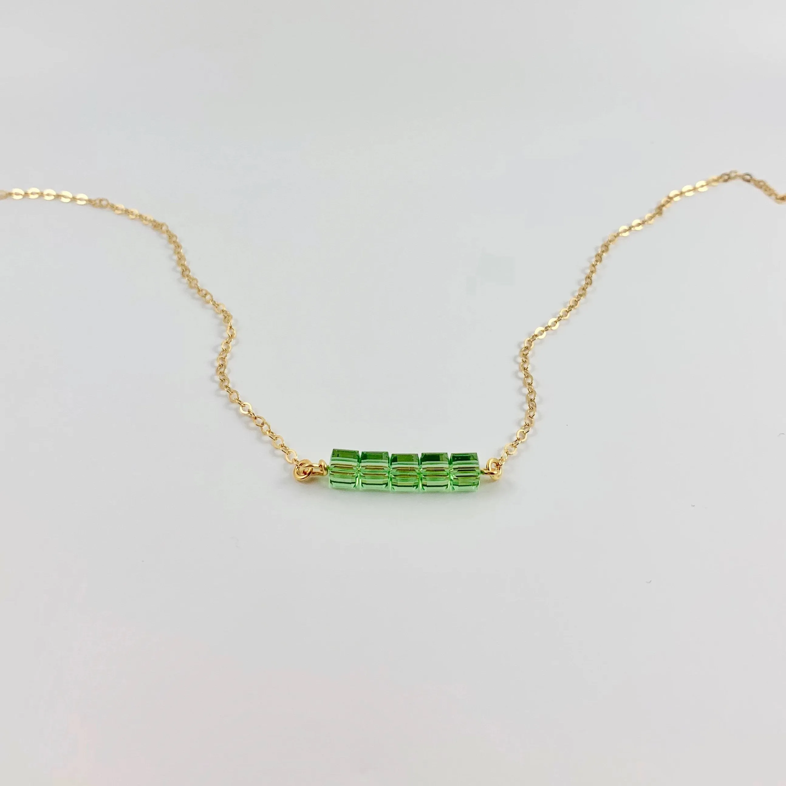 Peridot Cube Bar 14K Gold Necklace