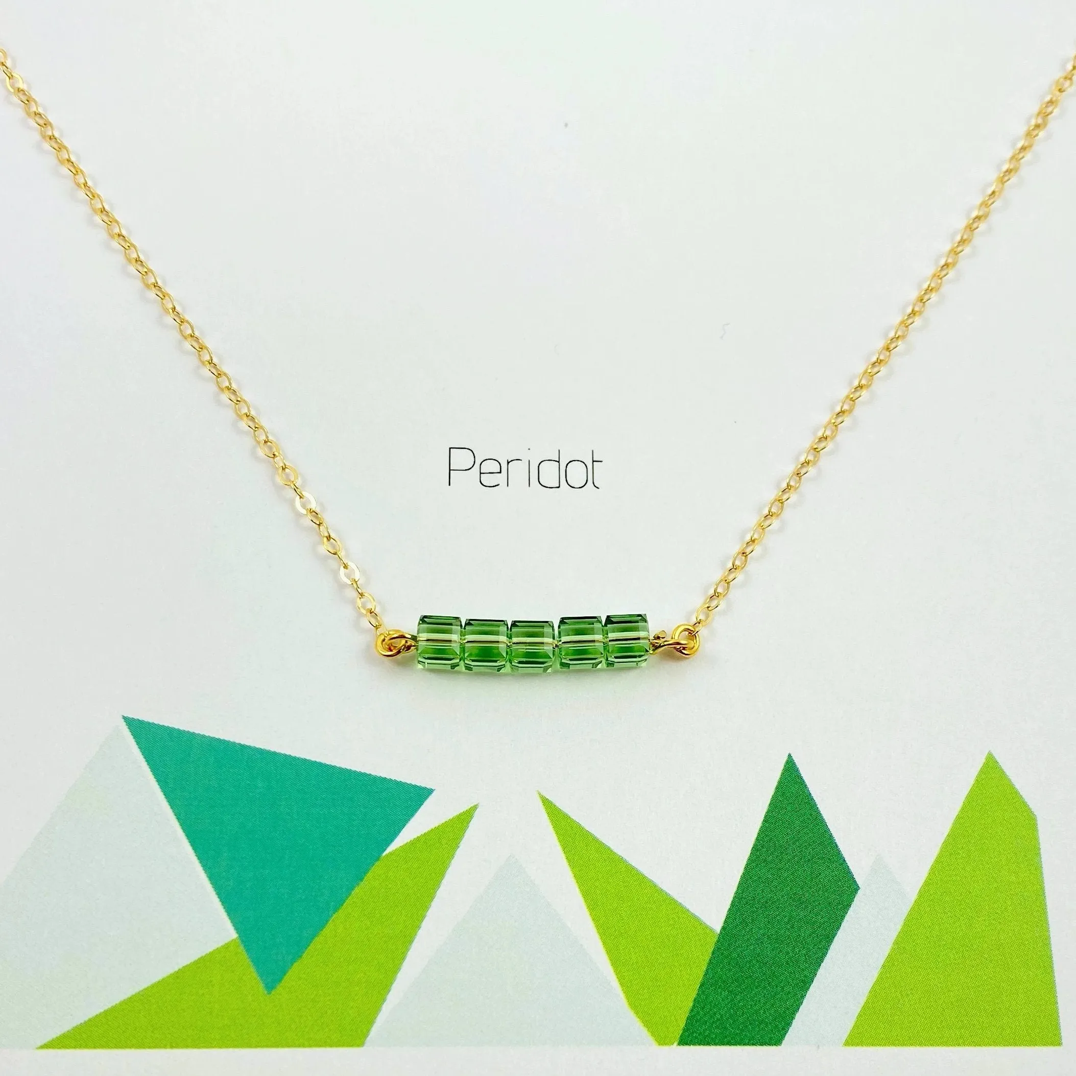 Peridot Cube Bar 14K Gold Necklace