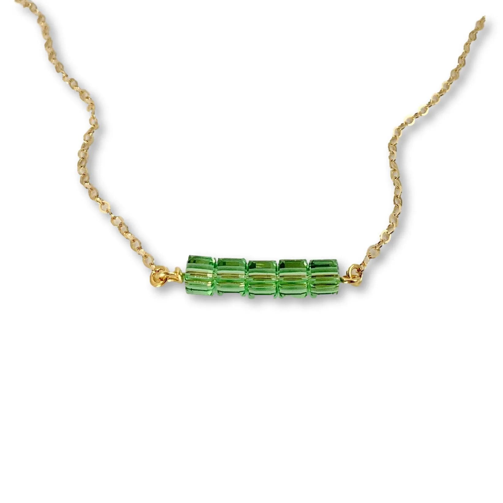 Peridot Cube Bar 14K Gold Necklace
