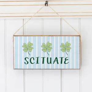 Personalized Blue Striped Shamrock Welcome Twine Hanging Sign