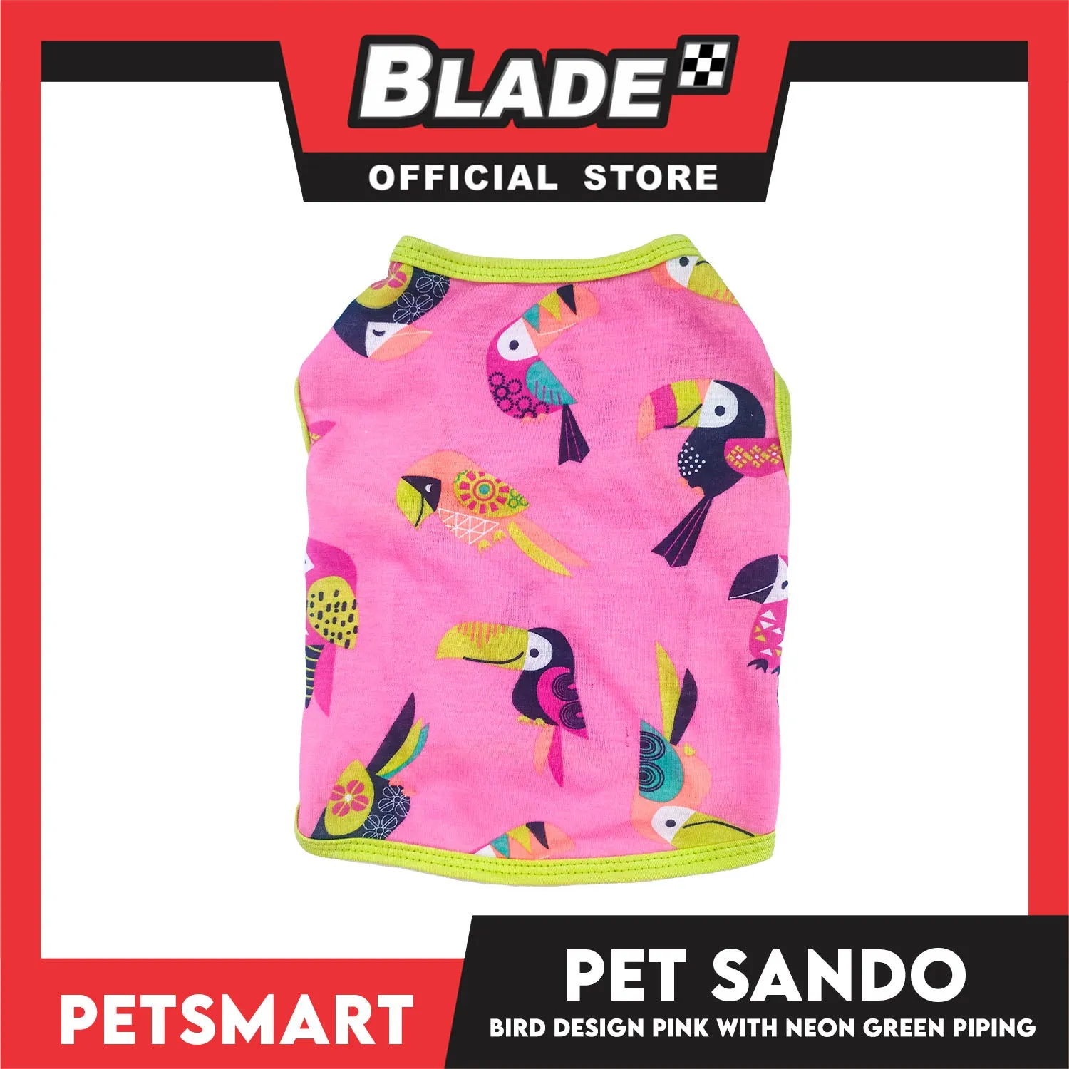 Pet Sando Parrot Bird Design, Pink with Neon Green Piping Color DG-CTN148S (Small) Perfect Fit For Dogs And Cats