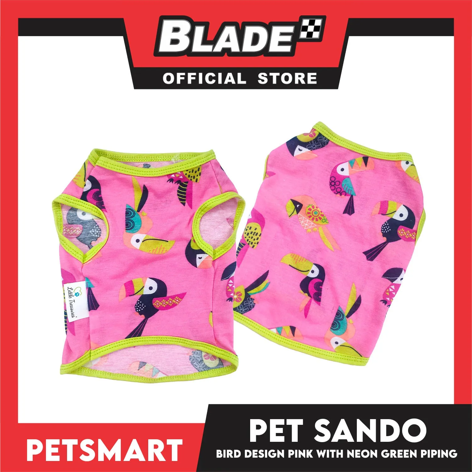 Pet Sando Parrot Bird Design, Pink with Neon Green Piping Color DG-CTN148S (Small) Perfect Fit For Dogs And Cats