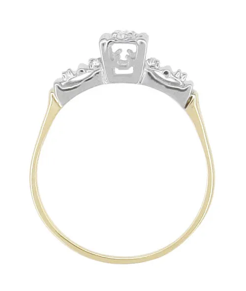 Petite Vintage 1940's Diamond Solitaire Engagement Ring in 14K Yellow and White Gold | Art Deco