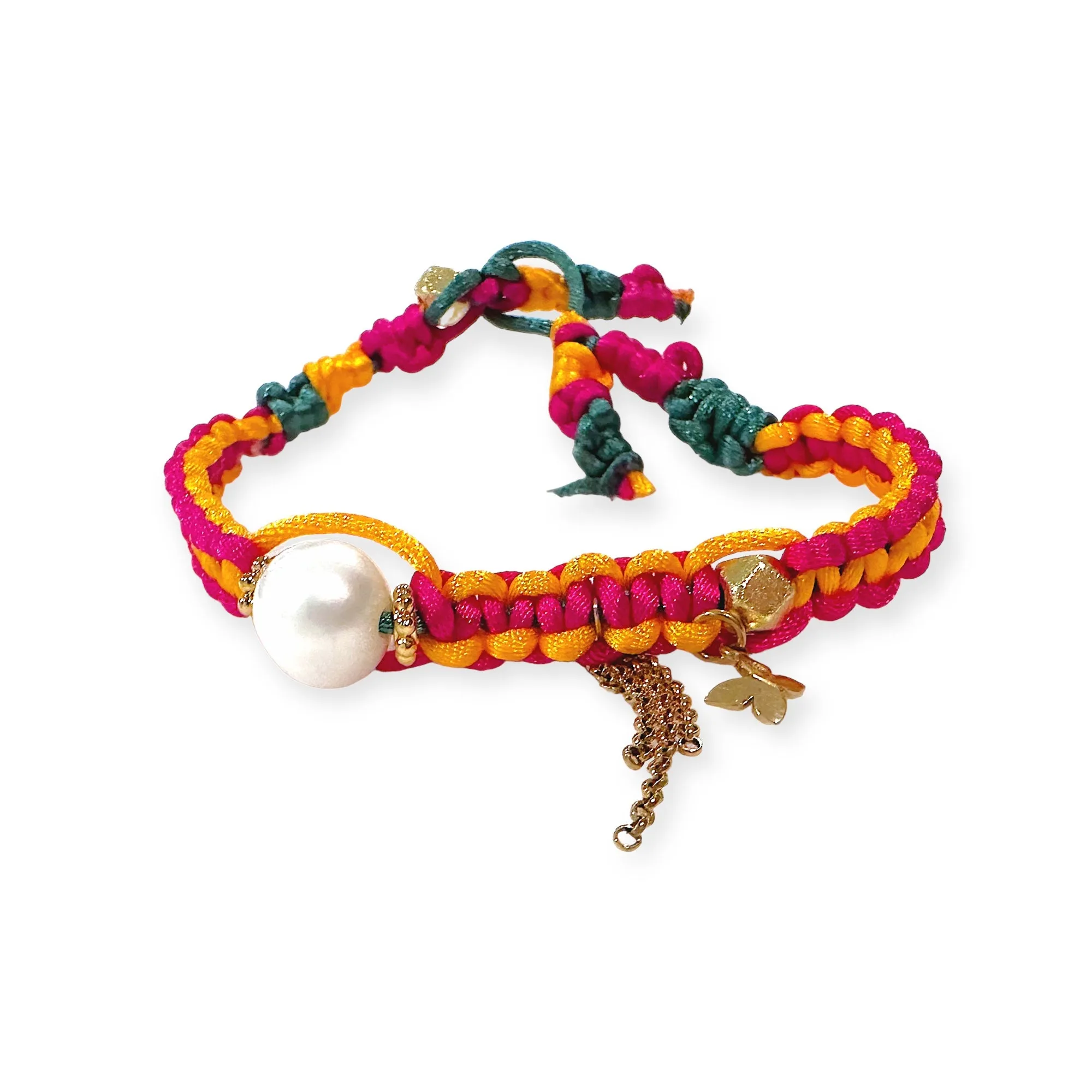 PINK SUNRISE PEARL GOLD STAR AND CHAIN SILK ROCKER ANKLET