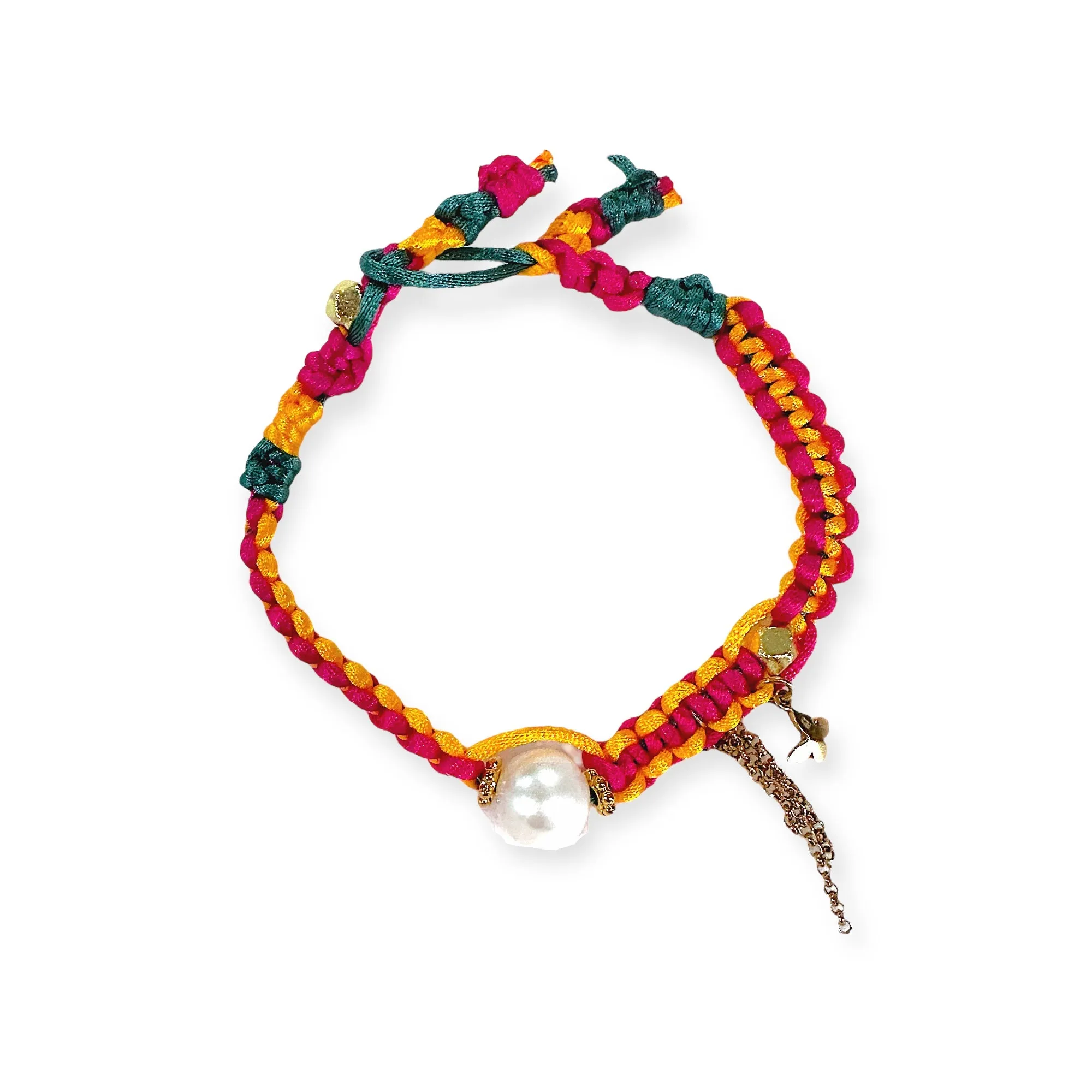 PINK SUNRISE PEARL GOLD STAR AND CHAIN SILK ROCKER ANKLET