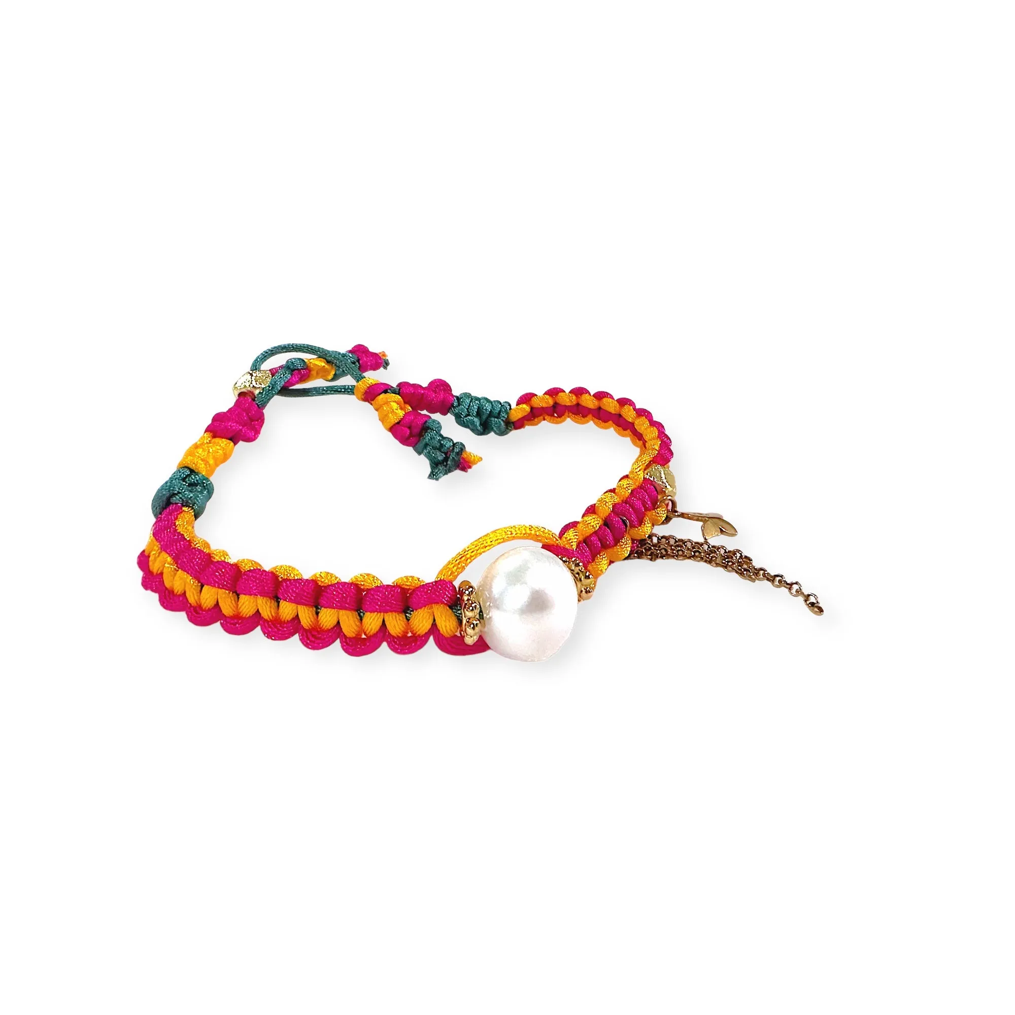 PINK SUNRISE PEARL GOLD STAR AND CHAIN SILK ROCKER ANKLET